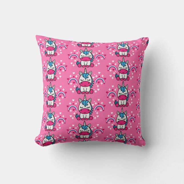 Little Girls Rosa Unicorn Pony Kudde (Framsida)