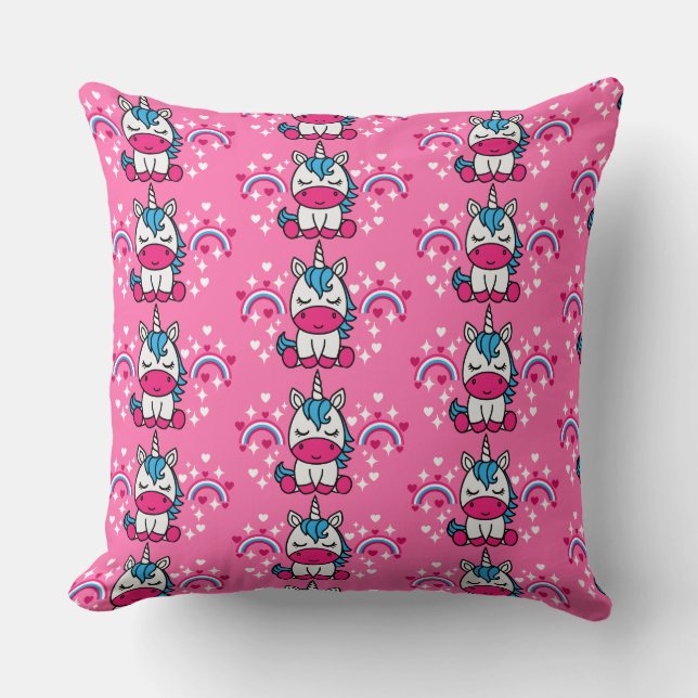 Little Girls Rosa Unicorn Pony Kudde (Framsida)