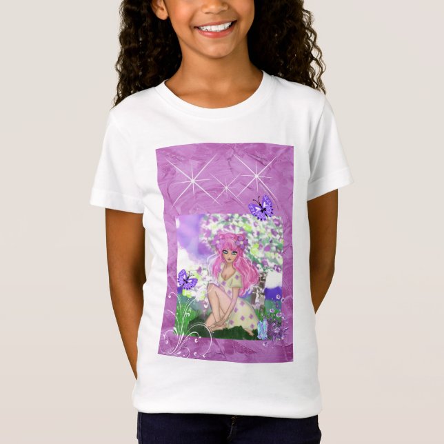 LIttle Girls Shirt med Rosa Hved Young Girl Sit T (Framsida)
