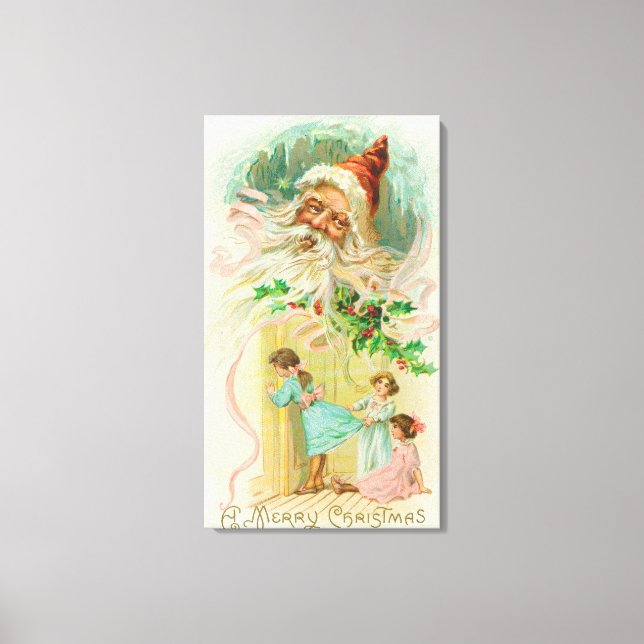Little Girls spionerar genom Bedroom Door Canvastryck (Framsida)