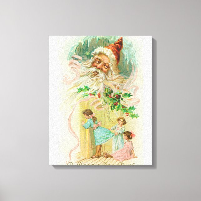 Little Girls spionerar genom Bedroom Door Canvastryck (Framsida)