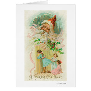 Little Girls spionerar genom Bedroom Door Hälsningskort