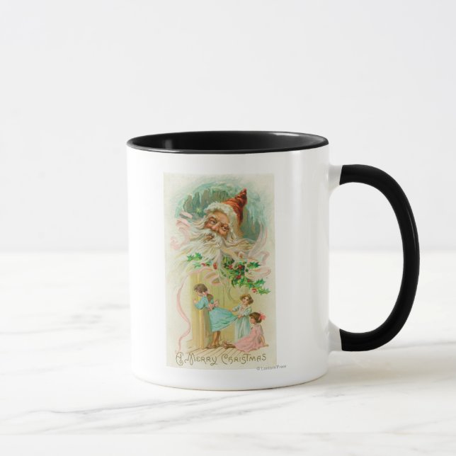 Little Girls spionerar genom Bedroom Door Mugg (Höger)