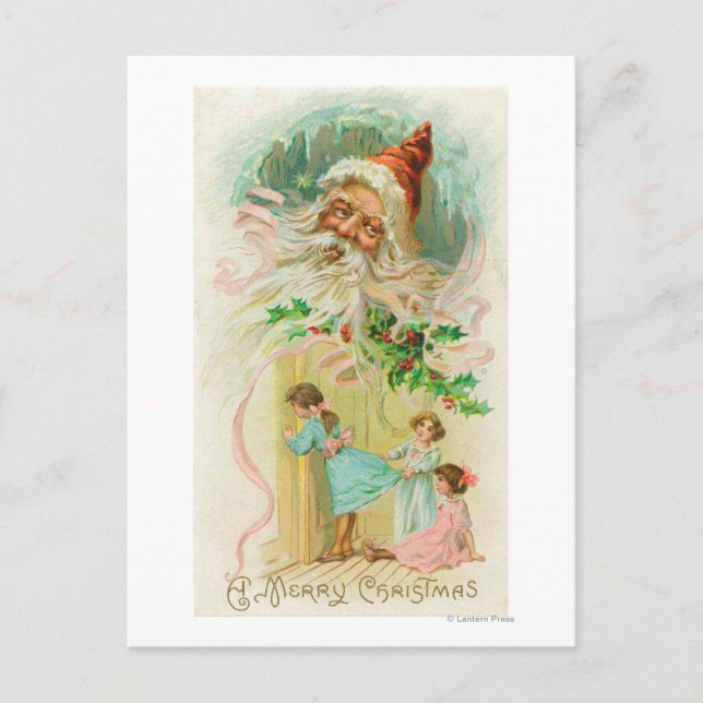 Little Girls spionerar genom Bedroom Door Vykort (Framsida)