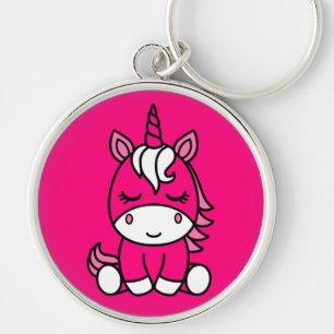 Little Girls Unicorn Pony Rund Silverfärgad Nyckelring