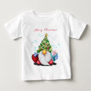 Little Gnome med Julgran Hat och Gift Roligt T Shirt