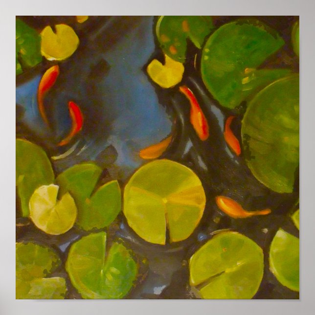 Little Goldfish Koi i Pond med Lily Dynors Poster (Framsidan)