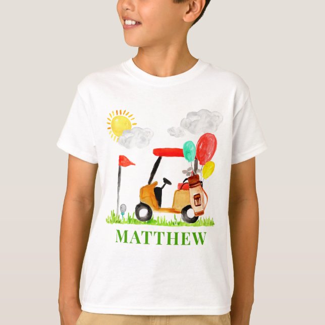 Little Golf Cart Balloons Pro Par-tee Birthday T Shirt (Framsida)