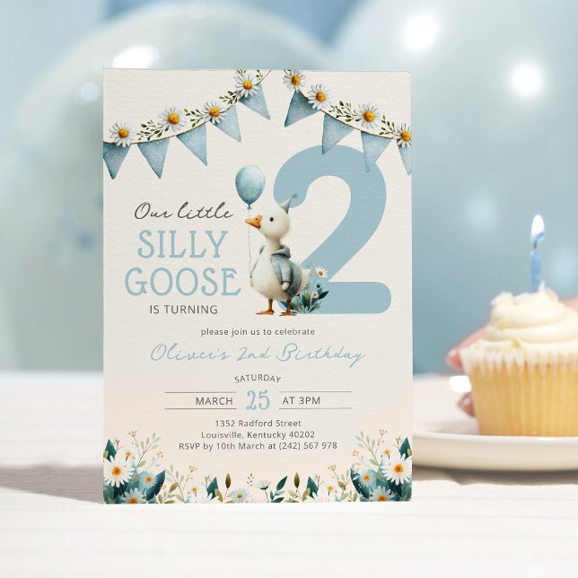 Little Goose Blue Boy 2nd Birthday Inbjudningar (Skapare uppladdad)