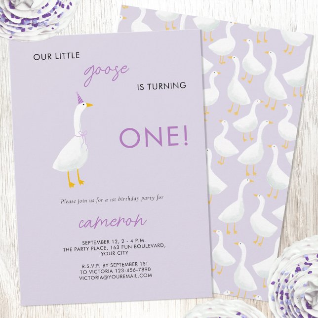 Little Goose Första födelsedag Party Inbjudningar (Our Little Goose is turning one!  Personalized custom text geese themed first 1st birthday invite)