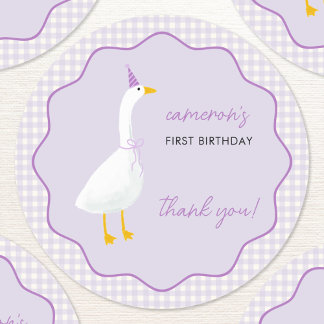 Little Goose Gingham First 1st Birthday Tack Runt Klistermärke