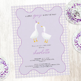 Little Goose Gingham Lilac Baby Shower-inbjudan Vykort