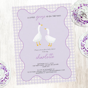 Little Goose Gingham Lilac Baby Shower-inbjudan Vykort