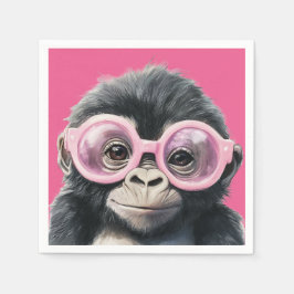 Little Gorilla with Rosa Glasses - Rosa Background Pappersservett