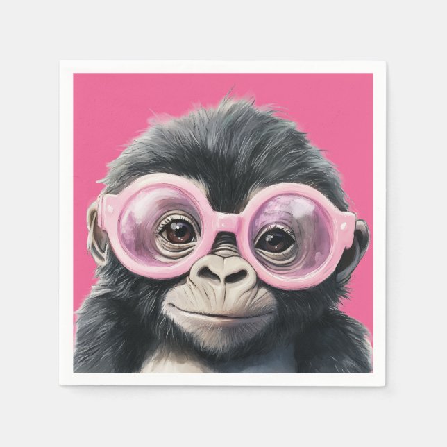 Little Gorilla with Rosa Glasses - Rosa Background Pappersservett (Framsidan)