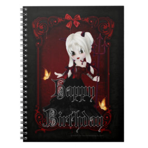 Little Goth Djävulen Girl Grattis på födelsedagen Anteckningsbok Med Spiral