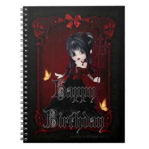 Little Goth Djävulen Girl Grattis på födelsedagen Anteckningsbok Med Spiral
