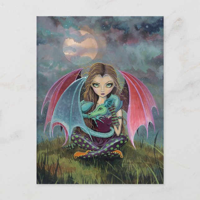 Little Gothic Fairy and Dragon Fantasy Art Vykort (Framsida)