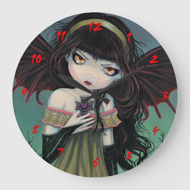 Little Gothic Vampire Fairy Cute Clock Stor Klocka (Framsida)