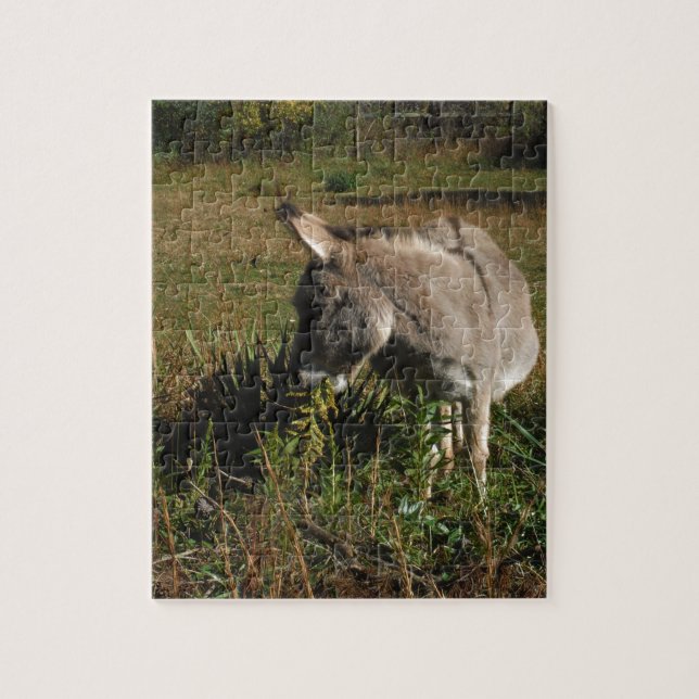 Little grått Donkey w/wildblommor Pussel (Vertikal)