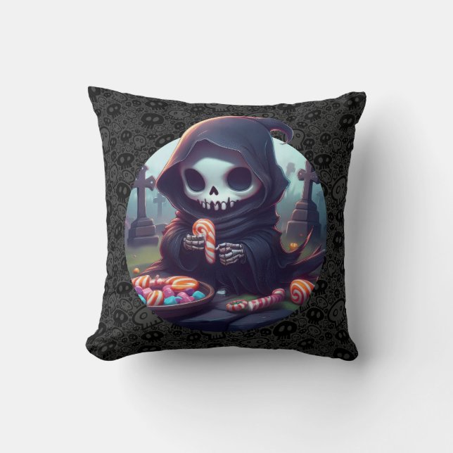 Little Grim Reaper Eating Candy Kudde (Framsida)