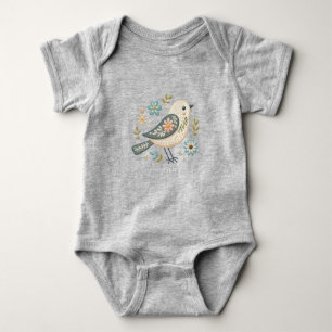 Little Grönt Bird Blommigt Baby Bodykostym T Shirt