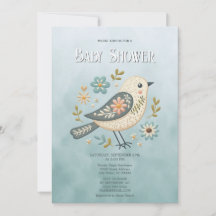 Little Grönt Bird Blommigt Baby Shower