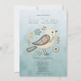 Little Grönt Bird Blommigt Baby Shower Inbjudningar