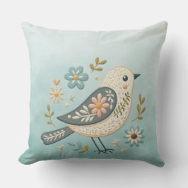 Little Grönt Bird Blommigt Dekorativ kudde