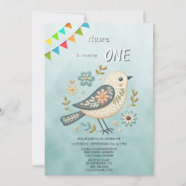 Little Grönt Bird Blommigt Födelsedagsfest inbjuda Inbjudningar