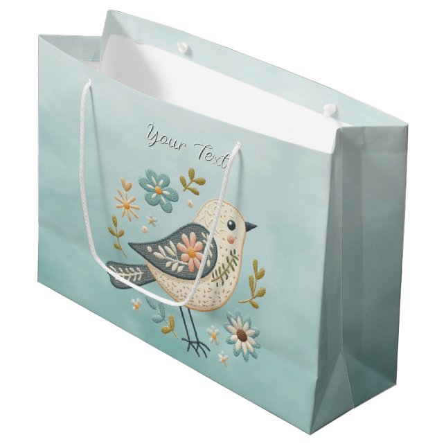 Little Grönt Bird Blommigt Gift Bag (Framsidan Vinklad)