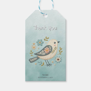 Little Grönt Bird Blommigt Gift Märkre Presentetikett
