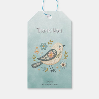 Little Grönt Bird Blommigt Gift Märkre Presentetikett