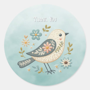 Little Grönt Bird Blommigt Sticker Runt Klistermärke