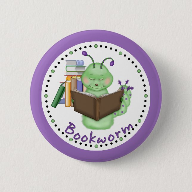 Little Grönt Bookworm Knapp (Framsida)