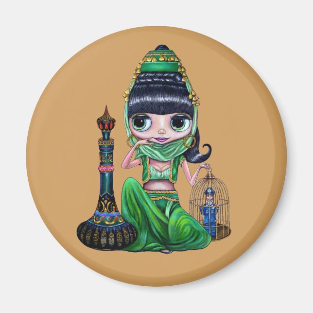 Little Grönt Genie Belly Dancer Girl Magnet (Framsidan)
