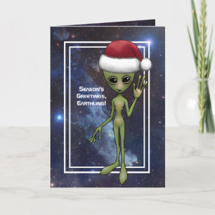 Little Grönt Man Alien Space Helgdag jul Helgkort