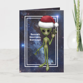 Little Grönt Man Alien Space Helgdag jul Helgkort