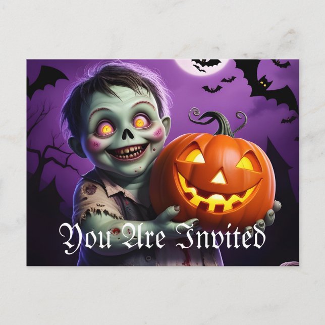 Little Grönt Monster & Pumpkin Friend Inbjudan Vykort (Framsida)