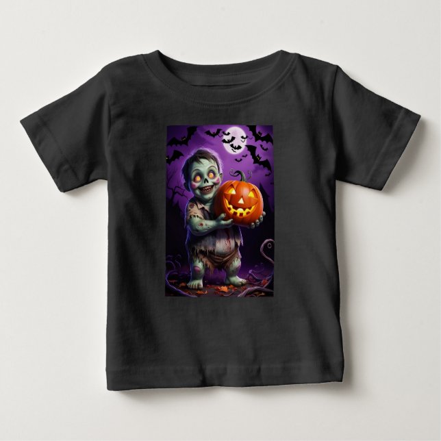 Little Grönt Monster & Pumpkin Friend T Shirt (Framsida)