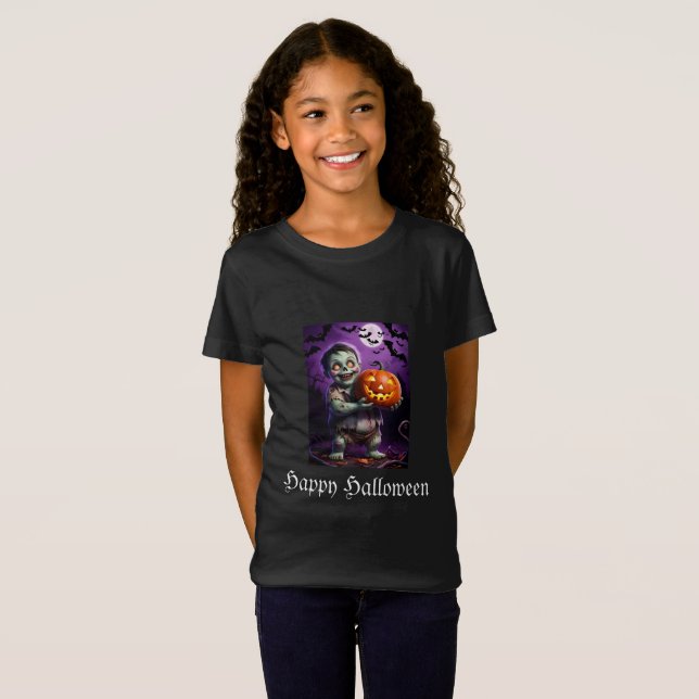 Little Grönt Monster & Pumpkin Friend T Shirt (Hel framsida)