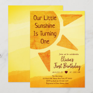 Little Guld Sunshine Modern Boho Birthday Inbjudningar