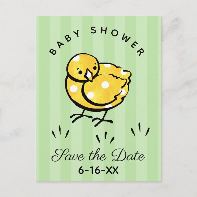 Little Gult Chick Baby Shower Spara datum Meddelande Vykort (Framsida)