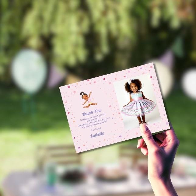 Little Gymnast Födelsedagsfest Photo Tack Kort (Skapare uppladdad)