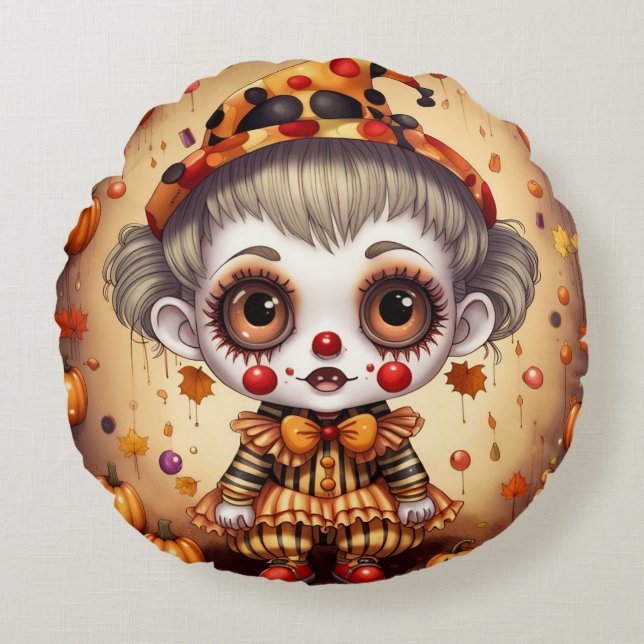 Little Halloween Clown 2 Rund Kudde (Framsidan)