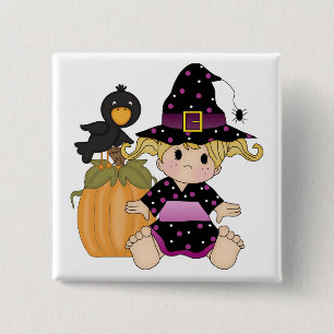 Little Halloween-häxa med svart lila Knapp