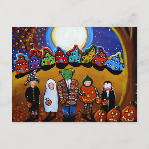 Little Halloween Kids Folk Art-vykort Vykort