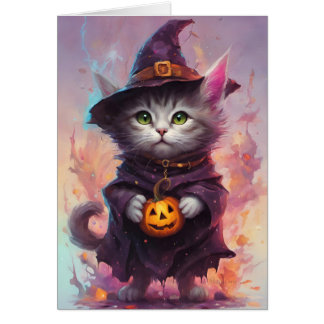 Little Halloween Witch Kitten Cat Hälsningskort