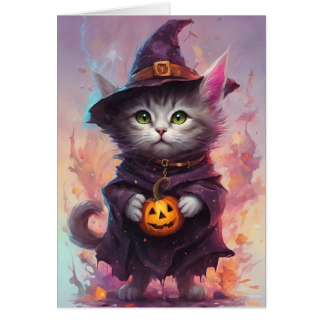 Little Halloween Witch Kitten Cat Hälsningskort (Framsidan)