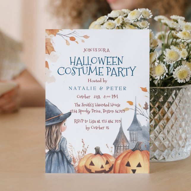 Little häxa och Castle Halloween Costume Party Inbjudningar (Skapare uppladdad)